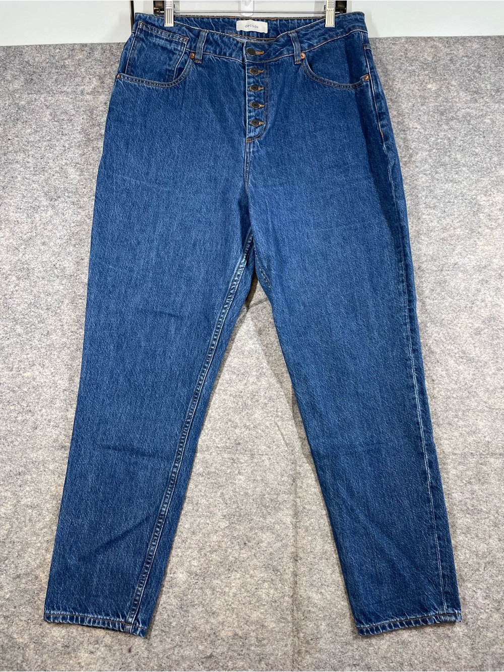 Decade Pamela Dark Blue Button Fly Jeans Tapered Leg Size 35 Denim Casual Chic